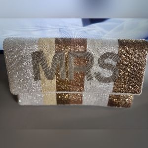 MRS Clutch, LIKE NEW, White & Multi Gold